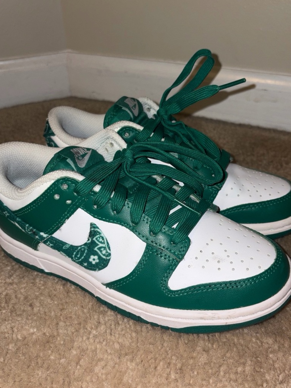 Nike Green and White Low-Top Sneakers with Bandana Swoosh
